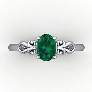 Scrollwork Oval Gemstone Solitaire Ring