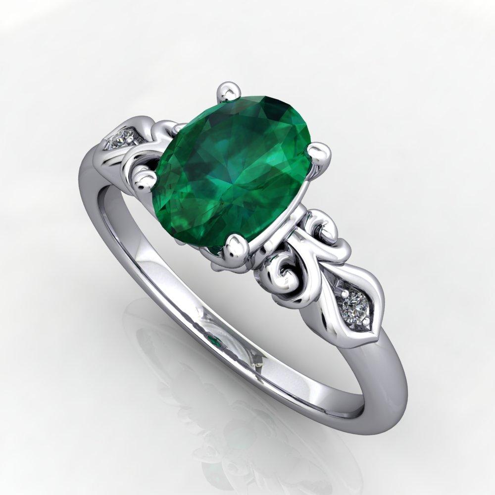 Vintage inspired scrollwork emerald engagement ring promise ring
