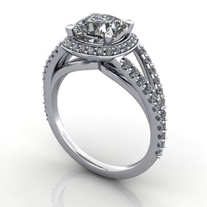 Split shank halo engagement ring white metal