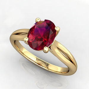 split shank gemstone ring with ruby yellow gold