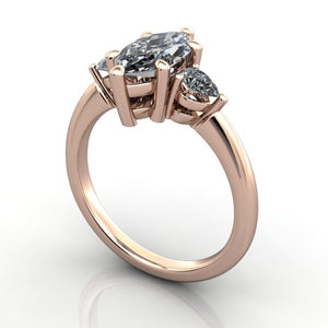 Juniper Three-Stone Pear Accents Engagement Ring (Setting Only)