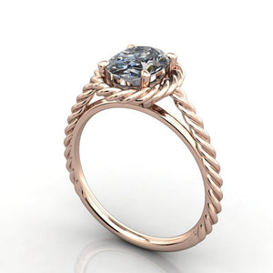 Twisted band rope band halo engagement ring rose gold