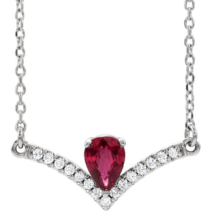 V Necklace with Pear-Shaped Gemstone and Diamond Accents