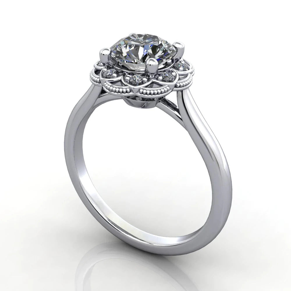 vintage inspired halo lab created diamond engagement ring