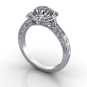 Vintage inspired halo engagement ring white gold platinum