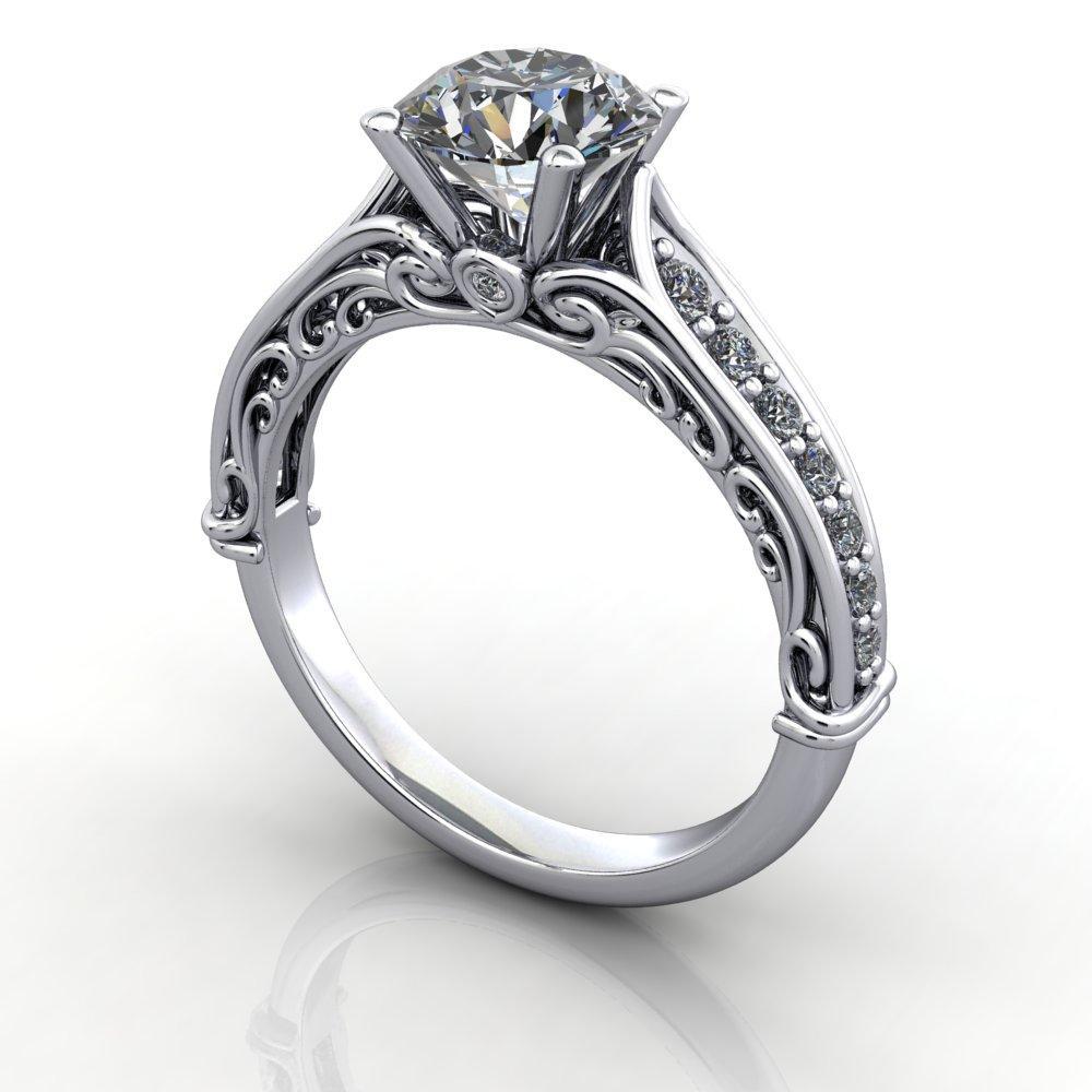 Vintage Filigree Floral 2 1/5 CTTW Round Cut Lab Grown Diamond Engagement  Ring in 14KT White Gold | With Clarity