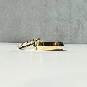 Diamond wedding band with 6mm knife edge yellow gold wedding band